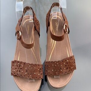 Aetrex Sydney Quarter Strap Brown Cutout Wedge Sandals